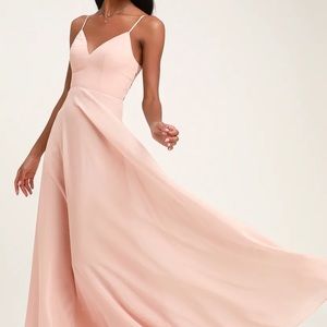 Blush Pink Lace Button Back Maxi Dress